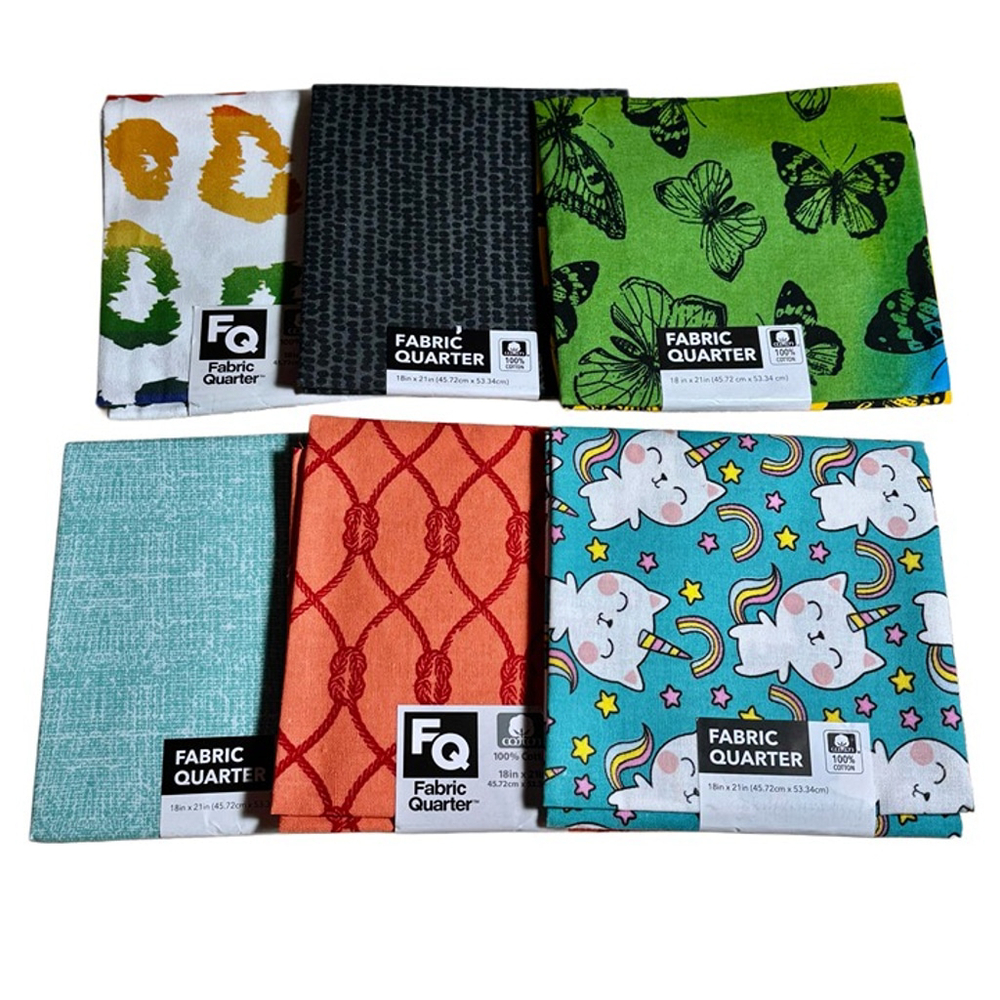 Fabric Quarter Bundle – 6 Pack, 100% Cotton, Assorted Prints (15.75 Sq Feet)